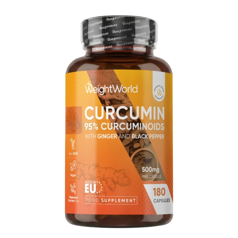 Curcumin with Ginger & Black Pepper | 500mg 180 Capsules | WeightWorld IE