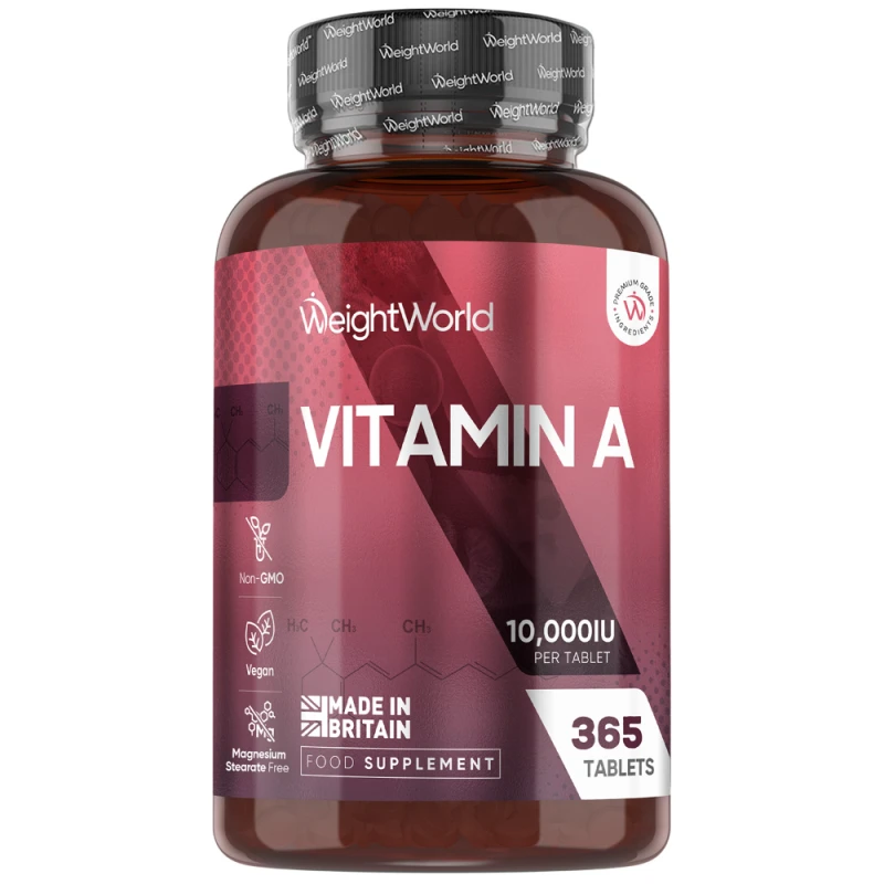 Vitamin A - 10,000IU 365 Tablets - 1 Year Supply - Vegan Friendly - WeightWorld