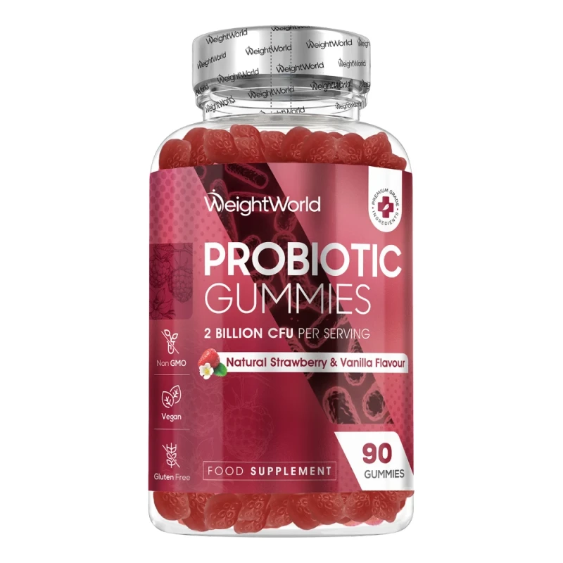 Probiotic Gummies - 2 Billion CFU 90 Gummies with 100ug Inulin - Prebiotics Gut Health Supplement- Strawberry Vanilla Flavor
