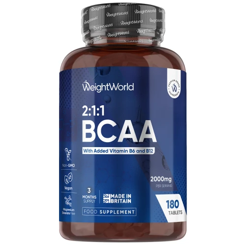 BCAA With B6, B12 - 1000mg 180 Tablets - Amino Acid Muscle Building and Sports Support Supplement - Optimal For Athletic Performance