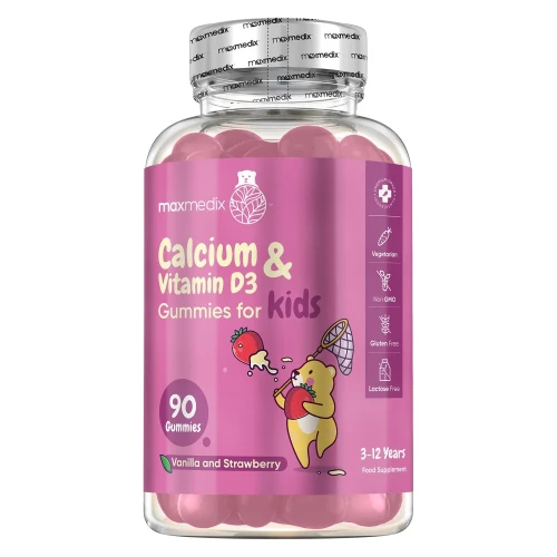 Calcium with Vitamin D3 | 90 Strawberry & Vanilla Gummies for Kids | maxmedix