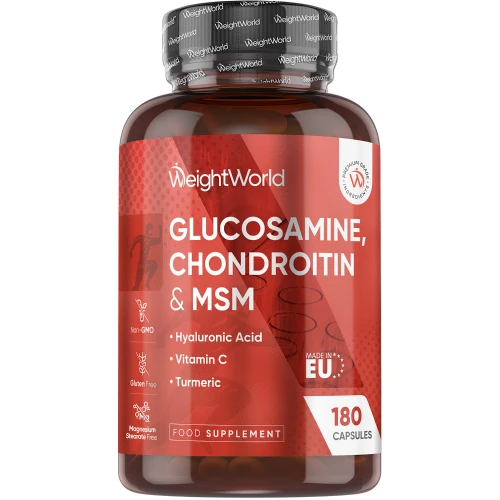Glucosamine, Chondroitin & MSM - 1200mg 180 Capsules - With Vitamin C & Turmeric - Natural Joint & Skin Care Supplement for Men & Women