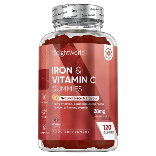 Iron with Vitamin C Gummies - 28 mg 120 Gummies - 2 Month Supply - Peach Flavour