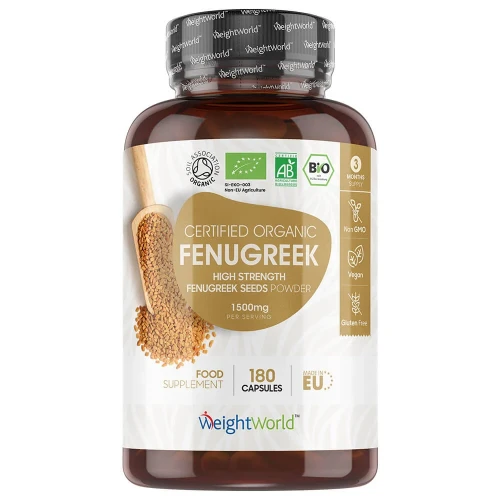 100% Organic Fenugreek - 1500mg. 180 Capsules (3 Month Supply) - High Strength Fenugreek Seeds Powdered Capsules