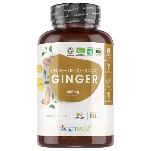 Organic Ginger Capsules - 650mg 90 Odourless Capsules -Organic Supplement for wellness, Heart and Stomach
