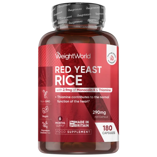 Red Yeast Rice Capsules - 290mg 180 Capsules with Vitamin B1, Monacolin, Thiamine - Supports Gut Function