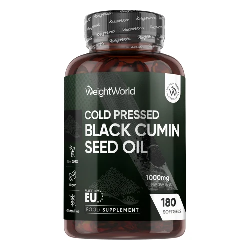 Cold Pressed Black Cumin Seed Oil Capsules | 1000mg 180 Softgels | WeightWorld