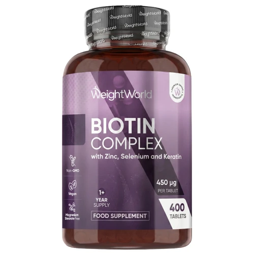Biotin With Keratin, Zinc & Selenium | 450μg 400 Tablets | WeightWorld