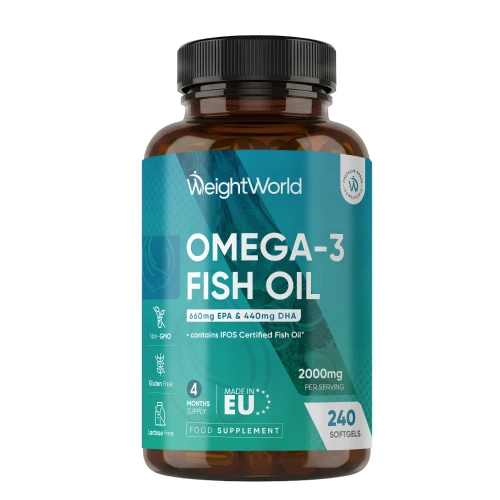 Omega 3 Fish Oil - 2000mg 240 Softgels - Natural Fatty Acid Supplement For Brain, Heart, Skin, Hair & Eyes