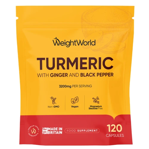 Turmeric With Ginger and Black Pepper Capsules | 3200mg 120 Caps | WeightWorld
